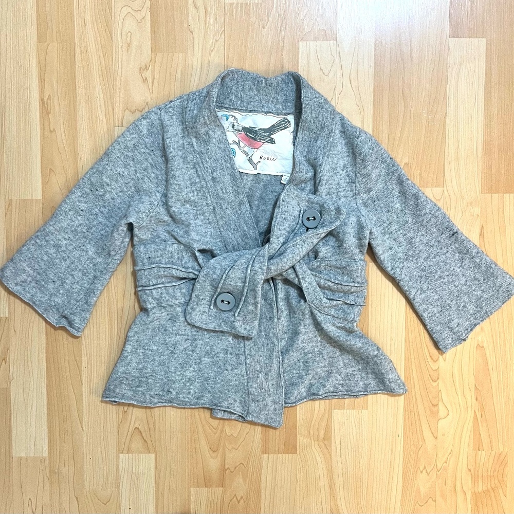 Womens Anthropology Wool Cardigan, M, Tie Front, Classic, Flair Sleeve, Buttons